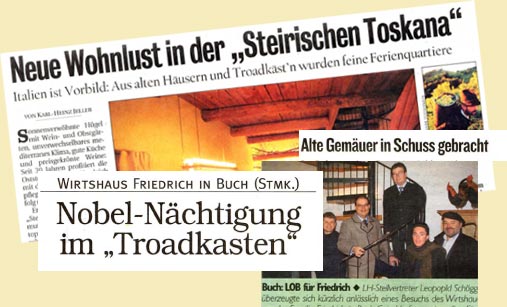 Presseausschnitte - Wirtshaus, Winzerhaus und Troadkastn Familie Friedrich